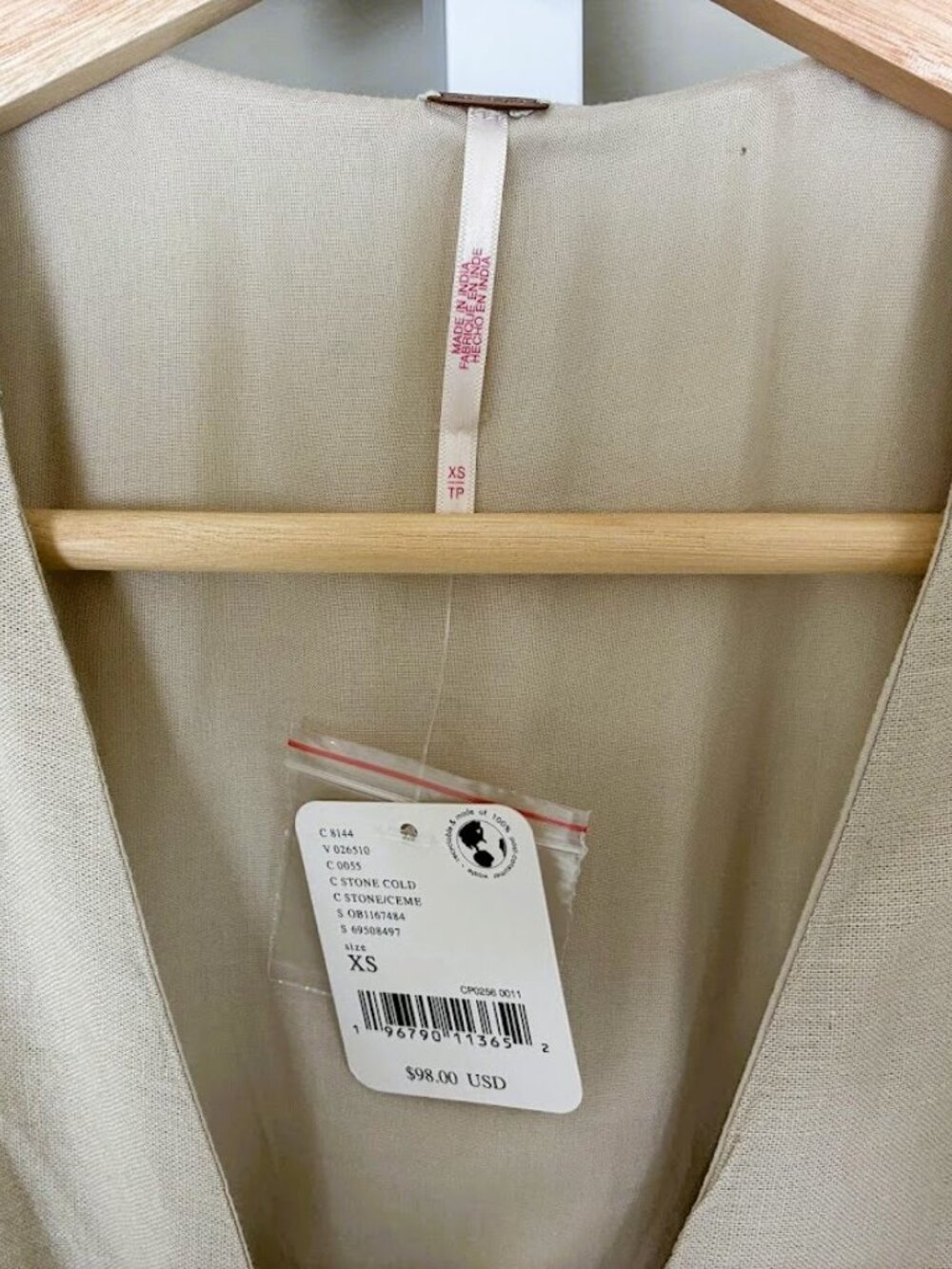FREE PEOPLE "Stone Cold" Linen Blend Midi Dress Beige Size XS - NEW WITH TAGS! - Picture 7 of 13